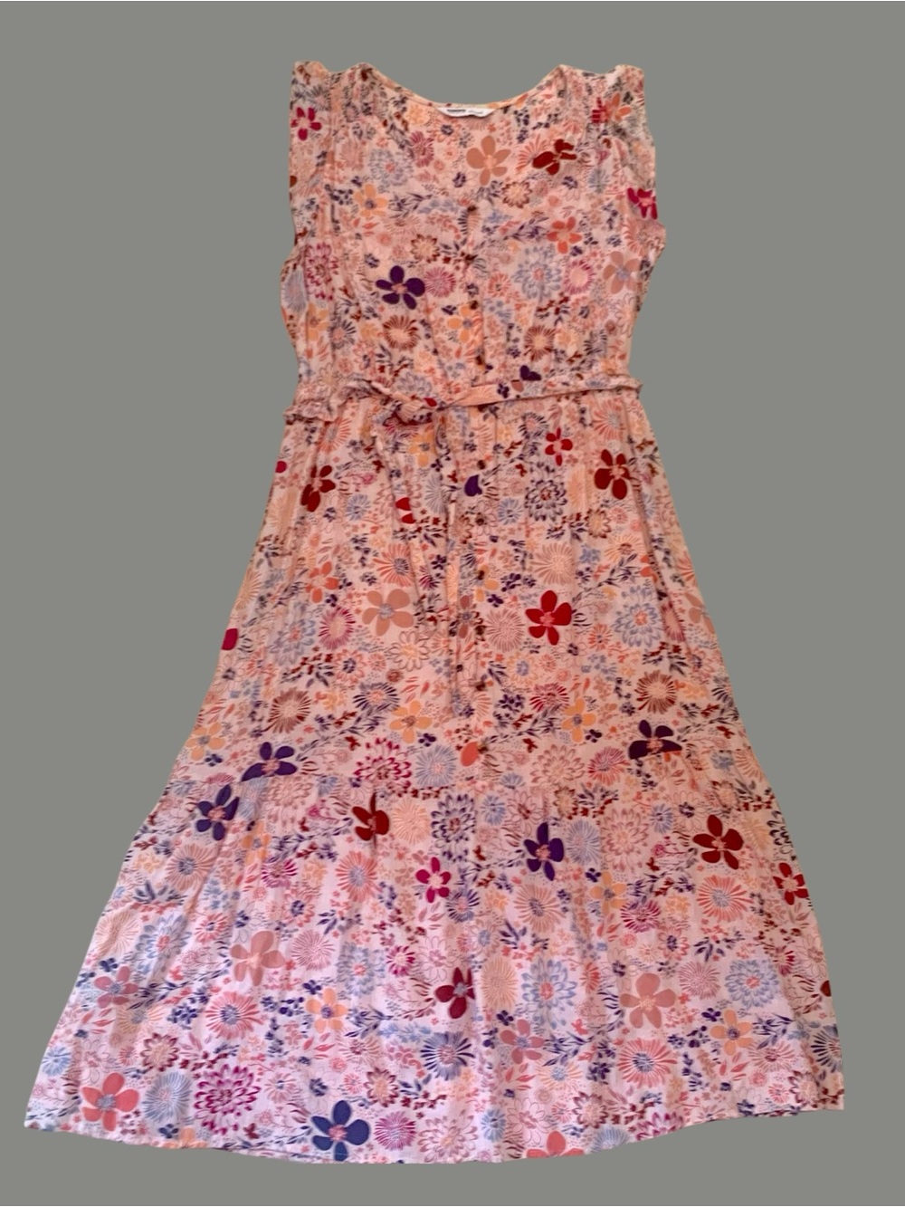 Sonoma Pink Floral Sleeveless Goods For Life Tie-Waist Maxi Dress Size Large - Picture 2 of 4